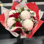 Red Roses and Blush Disbud bouquet